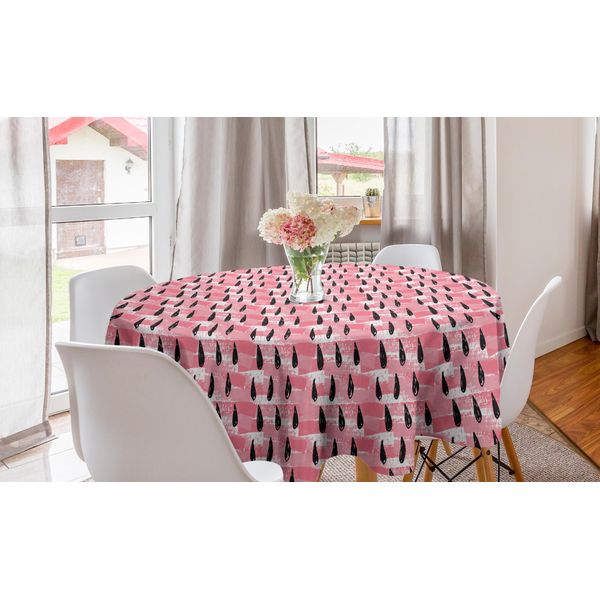 Abakuhaus Tovaglia Rotonda Astratta, Pennellate E Gocce, Tovaglia Circolare Per Sala Da Pranzo, Decorazione Cucina, 150 Cm, Rosa Pallido Bianco-image