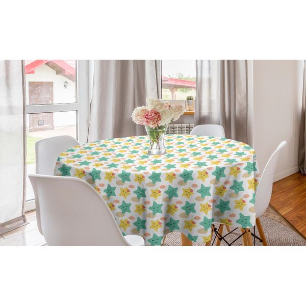 Abakuhaus Tovaglia Rotonda Per Asilo, Stelle E Nuvole Infantili, Tovaglia Circolare Per Sala Da Pranzo, Decorazione Per Cucina, 150 Cm, Multicolore-image