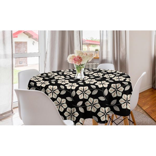 Abakuhaus Tovaglia Rotonda Con Motivi Floreali, Simplistic Natur Wachstum, Tovaglia Circolare Per Sala Da Pranzo E Cucina, 150 Cm, Color Crema E Arancione Bruciato-image