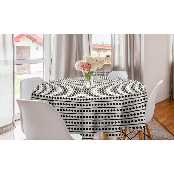 Abakuhaus Tovaglia Rotonda Artistica, Linear Inky Disposizione Irregolare, Tovaglia Circolare Per Sala Da Pranzo Decorazione Per Cucina, 150 Cm, Guscio D'uovo E Sigillo Marrone-image