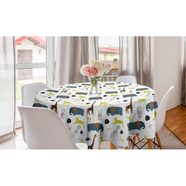 Abakuhaus Tovaglia Rotonda Con Animali, Savannah Childish Wildlife, Tovaglia Circolare Per Sala Da Pranzo, Decorazione Per Cucina, 150 Cm, Multicolore-image