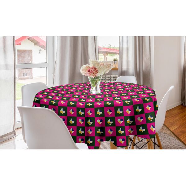 Abakuhaus Tovaglia Geometrica Rotonda, Tovaglia A Scacchi, Tovaglia Circolare Per Sala Da Pranzo E Cucina, 150 Cm, Multicolore-image