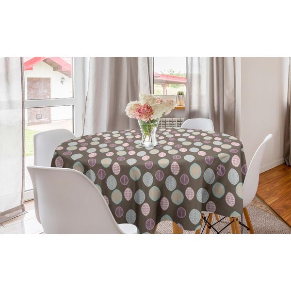 Abakuhaus Tovaglia Rotonda Pastello, Foglia Floreale Primitiva, Tovaglia Circolare Per Sala Da Pranzo, Decorazione Cucina, 150 Cm, Multicolore-image