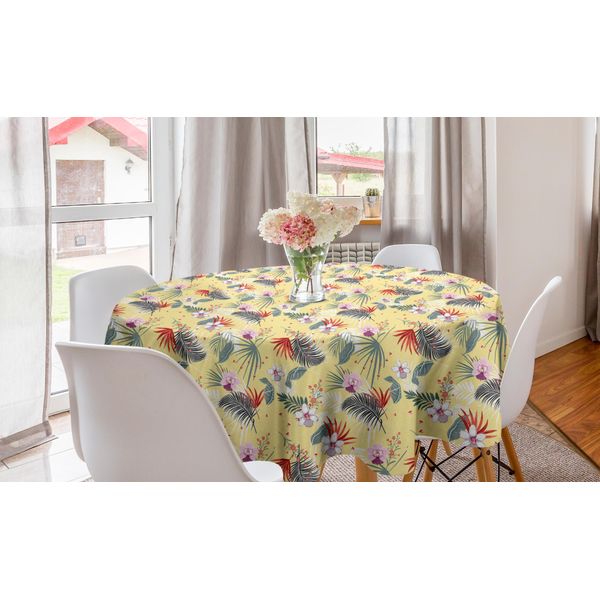 Abakuhaus Tovaglia Rotonda Tropicale, Fiori Di Ibisco Pastello, Tovaglia Circolare Per Sala Da Pranzo, Decorazione Cucina, 150 Cm, Giallo Pallido Multicolore-image