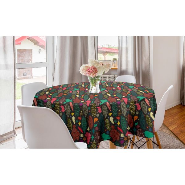 Abakuhaus Tovaglia Rotonda Boho, Forme Colorate, Tovaglia Circolare Per Sala Da Pranzo, Decorazione Cucina, 150 Cm, Taupe Scuro Multicolore-image