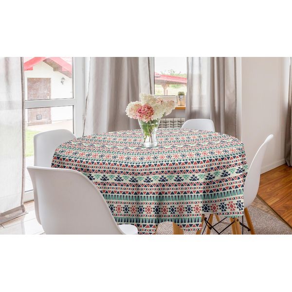 Abakuhaus Tovaglia Rotonda Azteca, Motivo Geometrico Culturale, Tovaglia Circolare Per Sala Da Pranzo, Decorazione Cucina, 150 Cm, Multicolore-image
