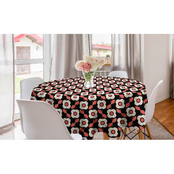 Abakuhaus Tovaglia Rotonda Con Motivi Floreali, Fiori E Foglie Color Pastello, Tovaglia Circolare Per Decorare La Sala Da Pranzo E La Cucina, 150 Cm, Color Salmone Crema-image