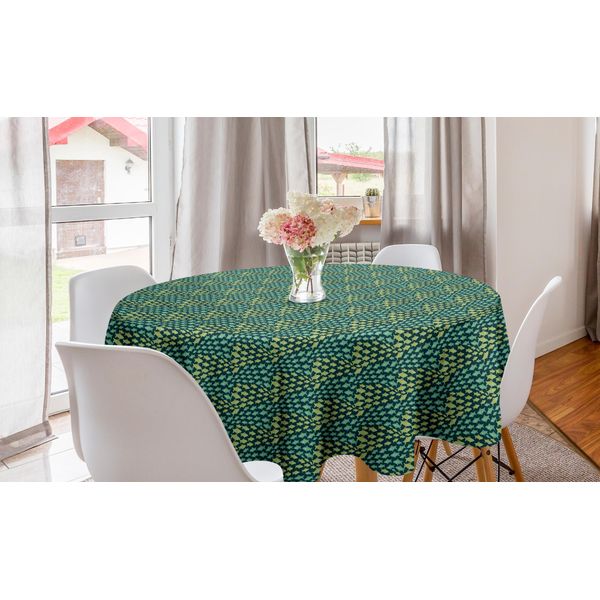 Abakuhaus Tovaglia Rotonda Con Pesci, Pesci Che Nuotano, Tonalità Di Verde, Tovaglia Circolare Per Sala Da Pranzo, Decorazione Per Cucina, 150 Cm, Verde Trifoglio-image