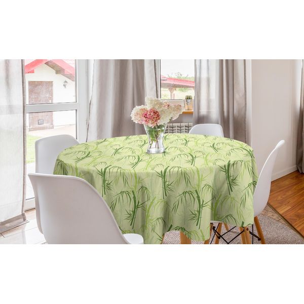 Abakuhaus Tovaglia Rotonda Tropicale, Foglie Esotiche Di Bambù, Tovaglia Circolare Per Sala Da Pranzo, Decorazione Cucina, 150 Cm, Verde Pastello-image