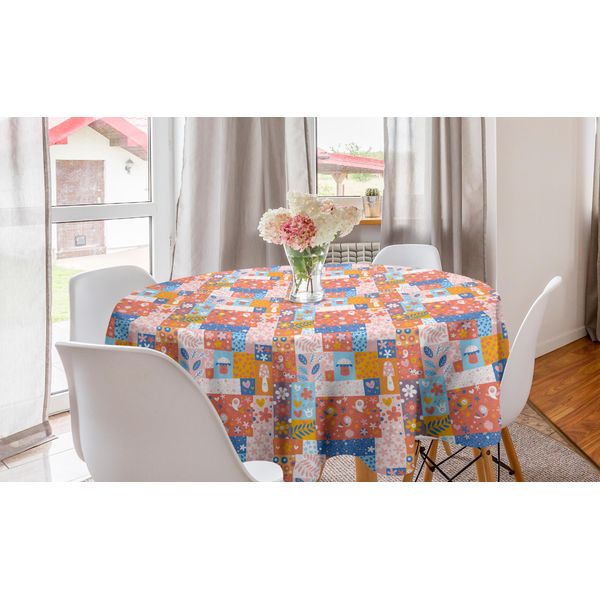 Abakuhaus Tovaglia Rotonda Naturale, Uccelli-Fiori-Funghi Cuore, Tovaglia Circolare Per Sala Da Pranzo, Decorazione Cucina, 150 Cm, Multicolore-image