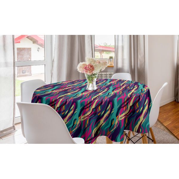Abakuhaus Tovaglia Rotonda Astratta, Strisce Diagonali Ondulate, Tovaglia Circolare Per Sala Da Pranzo E Cucina, 150 Cm, Multicolore-image