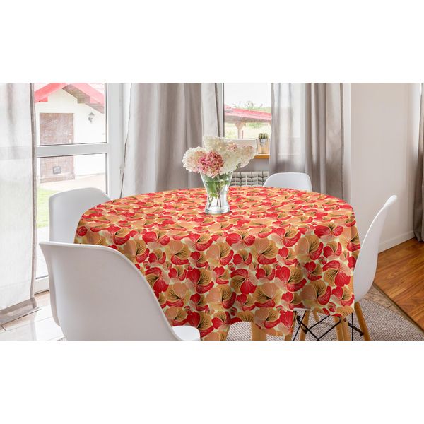 Abakuhaus Tovaglia Rotonda Vintage, Fiori Astratti Vorticosi, Tovaglia Circolare Per Sala Da Pranzo, Decorazione Per Cucina, 150 Cm, Scarlet Aprikose-image