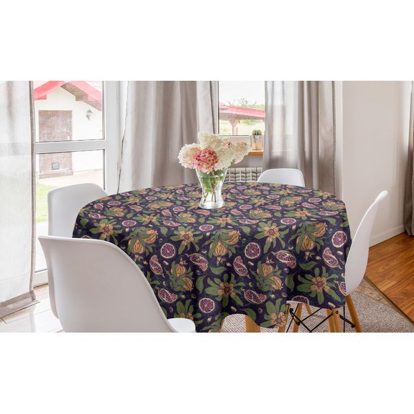 Abakuhaus Tovaglia Rotonda Vintage, Motivo Floreale Con Melograni, Tovaglia Circolare Per Sala Da Pranzo E Cucina, 150 Cm, Multicolore-image