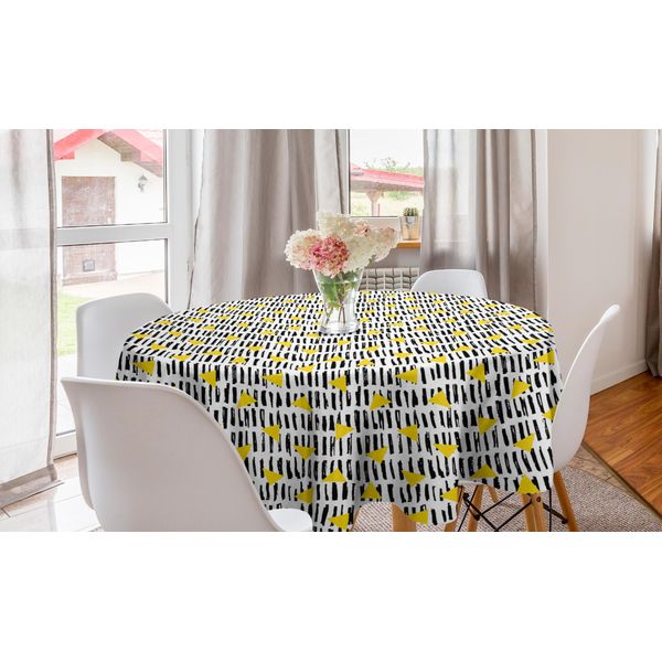 Abakuhaus Tovaglia Rotonda Astratta, Linee E Triangoli Pennellate, Tovaglia Circolare Per Sala Da Pranzo, Decorazione Cucina, 150 Cm, Grigio Antracite Giallo-image