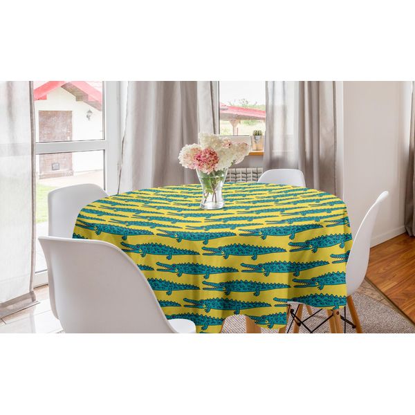 Abakuhaus Tovaglia Rotonda Alligator, Motivo Ripetitivo Con Coccodrilli, Tovaglia Circolare Per Sala Da Pranzo, Decorazione Per Cucina, 150 Cm, Color Senape Verde Acqua-image