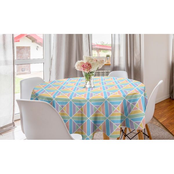 Abakuhaus Tovaglia Geometrica Rotonda, Forme Colorate Pastello, Tovaglia Circolare Per Sala Da Pranzo, Decorazione Cucina, 150 Cm, Multicolore-image