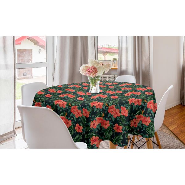 Abakuhaus Tovaglia Rotonda Tropicale, Festa Esotica Hibiscus Luau, Tovaglia Circolare Per Sala Da Pranzo, Decorazione Cucina, 150 Cm, Multicolore-image