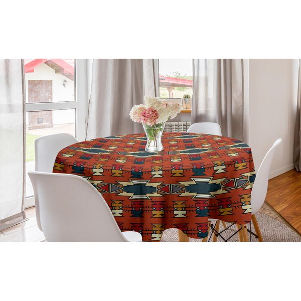 Abakuhaus Tovaglia Rotonda Etnica, Cultura Boho Azteca, Tovaglia Circolare Per Sala Da Pranzo, Decorazione Cucina, 150 Cm, Cannella E Multicolore-image