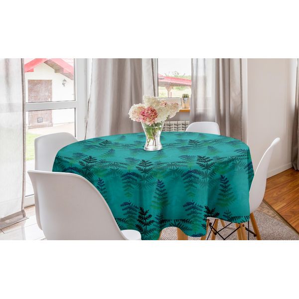 Abakuhaus Tovaglia Rotonda Bosco, Alberi Notturni Nel Bosco, Tovaglia Circolare Per Sala Da Pranzo, Decorazione Cucina, 150 Cm, Turchese E Verde Felce-image