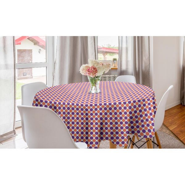 Abakuhaus Tovaglia Rotonda Con Motivo Circolare, Bicolore, Tovaglia Circolare Per Sala Da Pranzo, Decorazione Per Cucina, 150 Cm, Arancione Bruciato E Viola Scuro-image