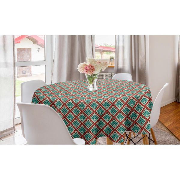 Abakuhaus Tovaglia Rotonda Astratta, Motivo Geometrico Retrò, Tovaglia Circolare Per Sala Da Pranzo, Decorazione Cucina, 150 Cm, Seafoam Vermilion-image