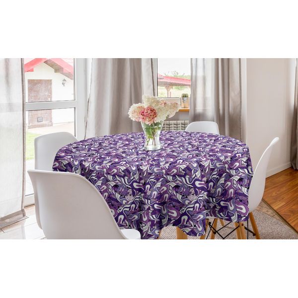 Abakuhaus Tovaglia Rotonda Viola Scuro, Motivi Lilac Strokes, Tovaglia Circolare Per Sala Da Pranzo, Decorazione Cucina, 150 Cm, Fucsia Blu Viola-image