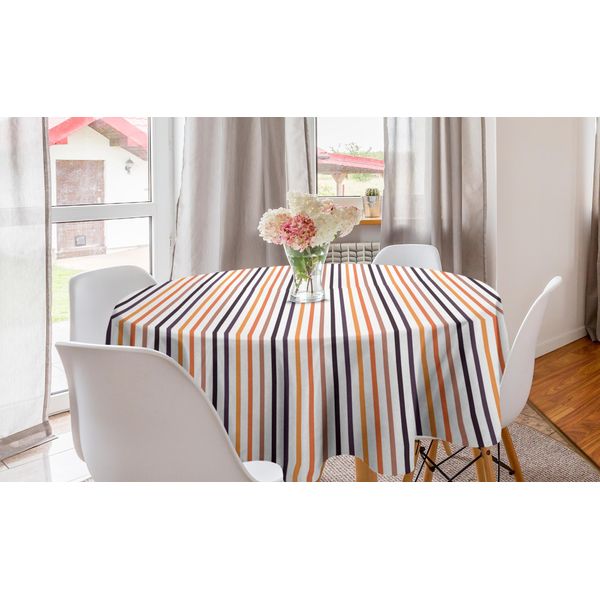 Abakuhaus Tovaglia Rotonda Astratta, Motivo A Strisce Verticali, Tovaglia Circolare Per Sala Da Pranzo E Cucina, 150 Cm, Ruggine Chiaro E Multicolore-image