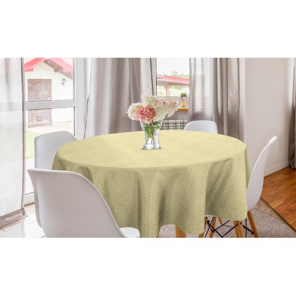 Abakuhaus Tovaglia Rotonda Retrò, Toni Pastello Cerchi Sovrapposti, Tovaglia Circolare Per Sala Da Pranzo, Decorazione Cucina, 150 Cm, Giallo-Verde-image