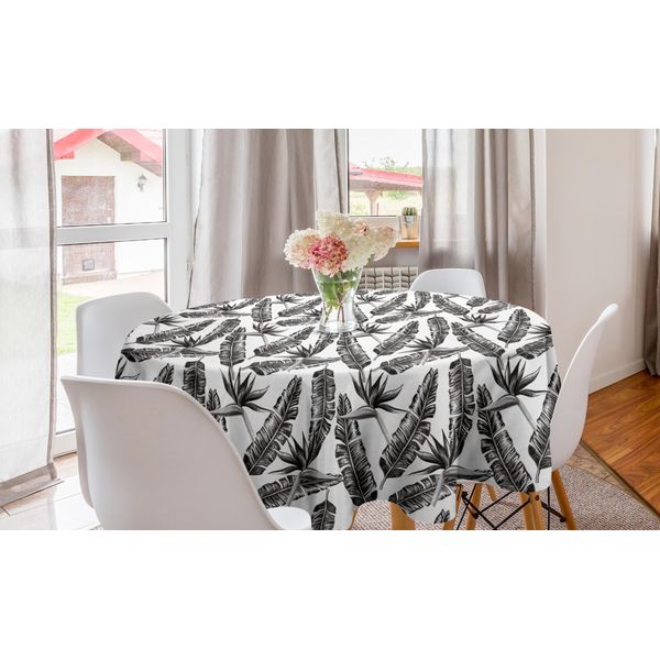 Abakuhaus Jungle Leaves Tovaglia Rotonda, Foglie Di Strelitzia, Tovaglia Circolare Per Sala Da Pranzo, Decorazione Cucina, 150 Cm, Marrone Scuro Multicolore-image