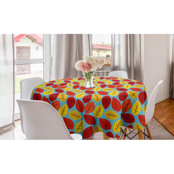 Abakuhaus Tovaglia Rotonda Con Foglie Autunnali, Motivo Cartoon, Tovaglia Circolare Per Sala Da Pranzo E Cucina, 150 Cm, Multicolore Acquamarina-image
