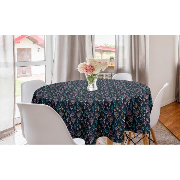 Abakuhaus Tovaglia Rotonda In Stile Nautico, Disegni Colorati Con Coralli, Tovaglia Circolare Per Decorare La Sala Da Pranzo E La Cucina, 150 Cm, Multicolore-image