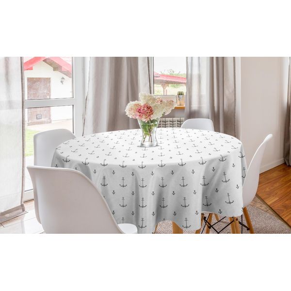 Abakuhaus Tovaglia Rotonda In Stile Nautico, Motivo Marittimo, Tovaglia Circolare Per Sala Da Pranzo E Cucina, 150 Cm, Grigio Antracite E Bianco-image