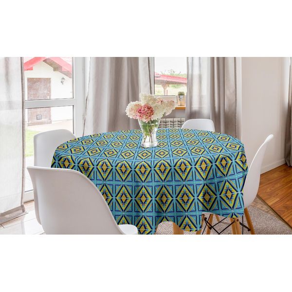 Abakuhaus Arte Popolare Tovaglia Rotonda, Stampa Tile Talavera, Tovaglia Circolare Per Sala Da Pranzo, Decorazione Cucina, 150 Cm, Multicolore-image