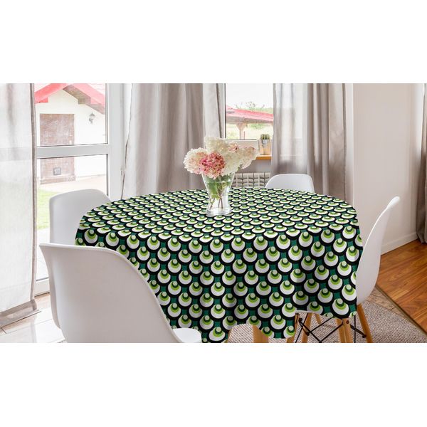 Abakuhaus Tovaglia Geometrica Rotonda, Ovali Circolari, Tovaglia Circolare Per Sala Da Pranzo, Decorazione Per Cucina, 150 Cm, Verde Cacciatore E Bianco-image