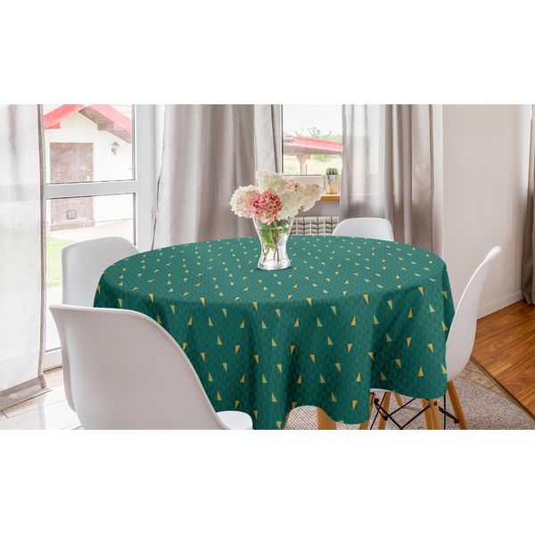 Abakuhaus Tovaglia Rotonda Astratta, Griglia Frattale Geometrica, Tovaglia Circolare Per Sala Da Pranzo, Decorazione Cucina, 150 Cm, Verde Bosco-image