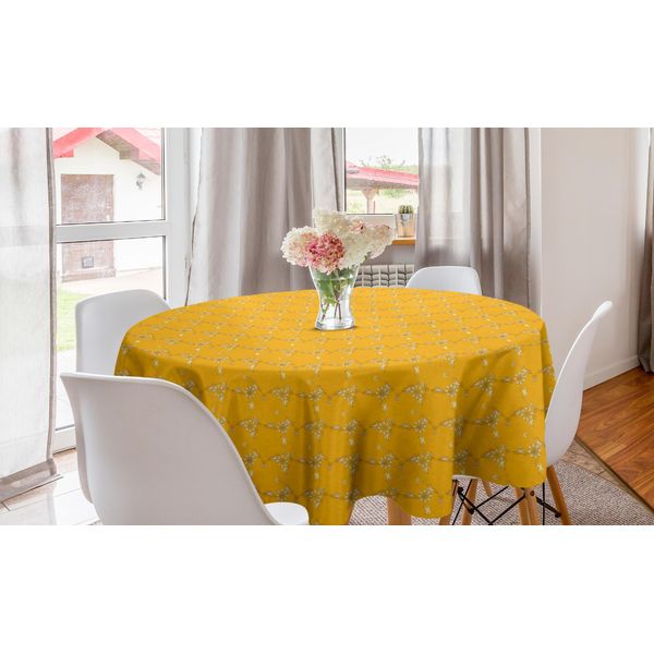 Abakuhaus Tovaglia Rotonda Con Motivi Floreali, Delicata Arte Botanica Vintage, Tovaglia Circolare Per Sala Da Pranzo E Cucina, 150 Cm, Arancione Pallido Beige-image