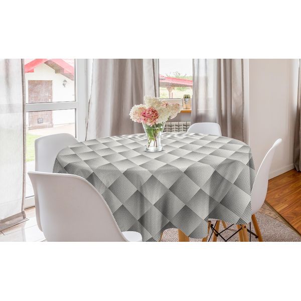 Abakuhaus Tovaglia Rotonda Astratta, Dettagli Moderni A Pois, Tovaglia Circolare Per Sala Da Pranzo E Cucina, 150 Cm, Nero E Avorio-image