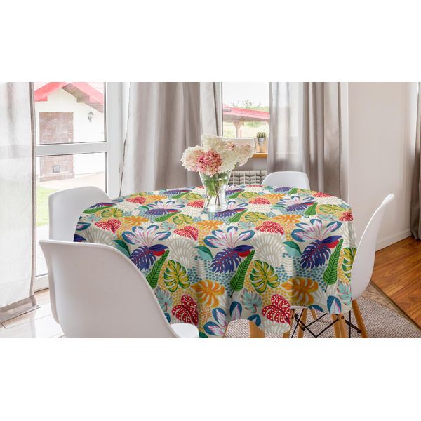 Abakuhaus Tovaglia Rotonda Esotica, Isola Tropical Monstera Hip, Tovaglia Circolare Per Sala Da Pranzo Cucina Decorazione, 150 Cm, Multicolore-image