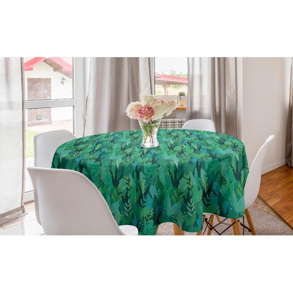 Abakuhaus Tovaglia Rotonda Botanica, Continuazione Arbusti Forestali, Tovaglia Circolare Per Sala Da Pranzo, Decorazione Cucina, 150 Cm, Verde E Verde Bosco-image
