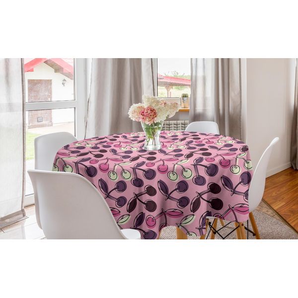 Abakuhaus Tovaglia Rotonda Estiva, Colori Pastello Ciliegia Artificiale, Tovaglia Circolare Per Sala Da Pranzo, Decorazione Cucina, 150 Cm, Rosa Pallido Multicolore-image