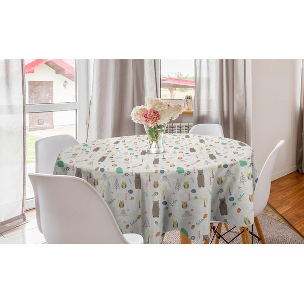 Abakuhaus Tovaglia Rotonda Da Campeggio, Animali Della Foresta E Oggetti, Tovaglia Circolare Per Sala Da Pranzo, Decorazione Per Cucina, 150 Cm, Multicolore-image