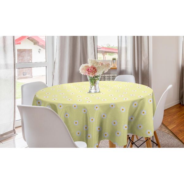 Abakuhaus Tovaglia Rotonda Con Fiori, Margherite Minimaliste, Tovaglia Circolare Per Decorare La Sala Da Pranzo E La Cucina, 150 Cm, Giallo Pallido, Arancione, Bianco-image