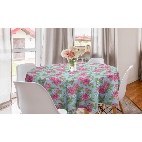 Abakuhaus Tovaglia Rotonda Vintage, Pois Inglesi, Tovaglia Circolare Per Sala Da Pranzo, Decorazione Per Cucina, 150 Cm, Blu, Rosa E Verde Reseda-image