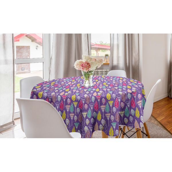 Abakuhaus Tovaglia Rotonda Botanica, Motivo Floreale Astratto, Tovaglia Circolare Per Sala Da Pranzo E Cucina, 150 Cm, Blu Viola Multicolore-image