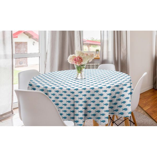 Abakuhaus Tovaglia Rotonda Nautica, Pesci Marini Felici, Tovaglia Circolare Per Sala Da Pranzo E Decorazione Della Cucina, 150 Cm, Bianco Mare Blu Rosa-image