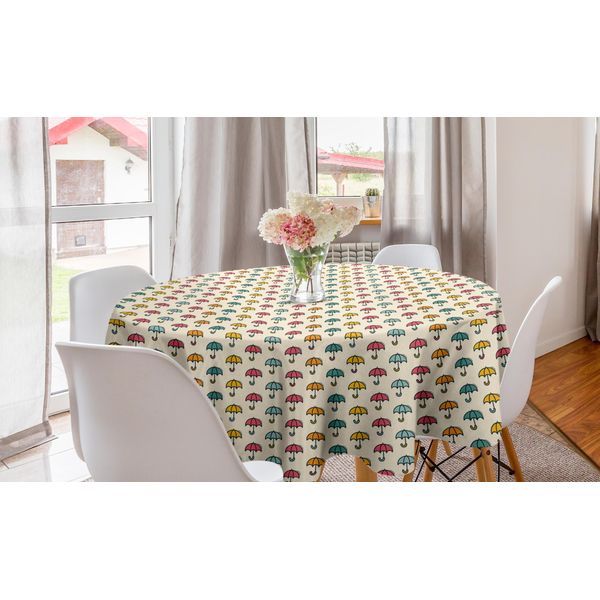 Abakuhaus Tovaglia Rotonda Con Motivo Ombrelli, Motivo Cartoni Animati Ombrelli, Tovaglia Rotonda Per Sala Da Pranzo, Decorazione Cucina, 150 Cm, Champagne Multicolore-image