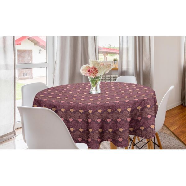 Abakuhaus Tovaglia Rotonda Per San Valentino, Cuori Scarabocchiati, Tovaglia Circolare Per Decorare La Sala Da Pranzo E La Cucina, 150 Cm, Pesca E Rosa Pastello-image