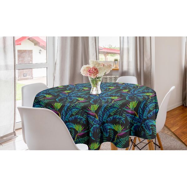 Abakuhaus Tovaglia Rotonda Tropicale, Foglie Della Giungla Arte Botanica, Tovaglia Circolare Per Sala Da Pranzo Decorazione Cucina, 150 Cm, Multicolore-image