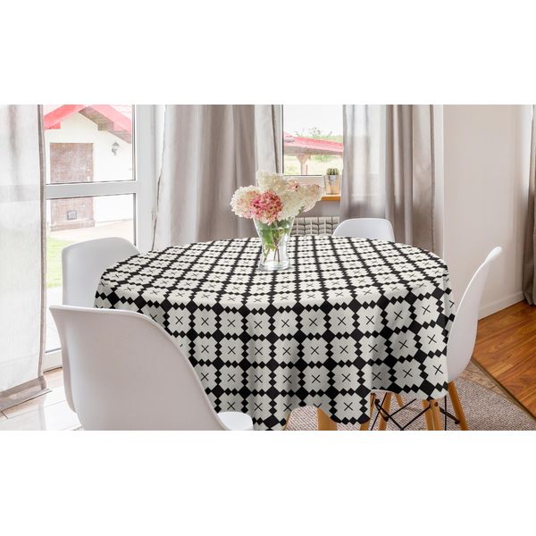 Abakuhaus Tovaglia Rotonda Minimalista, Piastrelle Simmetriche Moderne, Tovaglia Circolare Per Sala Da Pranzo E Cucina, 150 Cm, Avorio E Grigio Carbone-image