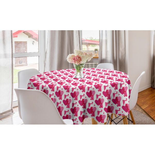 Abakuhaus Tovaglia Rotonda Per San Valentino, Cuori Romantici Artistici, Tovaglia Circolare Per Decorare La Sala Da Pranzo E La Cucina, 150 Cm, Rosa Magenta E Bianco-image